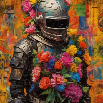 SEFRIWI_a_man_wearing_medieval_armor_with_graffiti_flowers_arou_a9bb6fba-cf8f-4b4b-9493-a8e3b0a01175